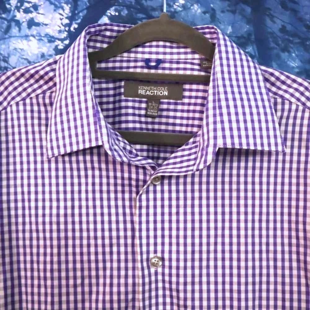 Purple Gingham Button Down L Kenneth Cole Reaction Mens Slim Fit Non Iron Shirt